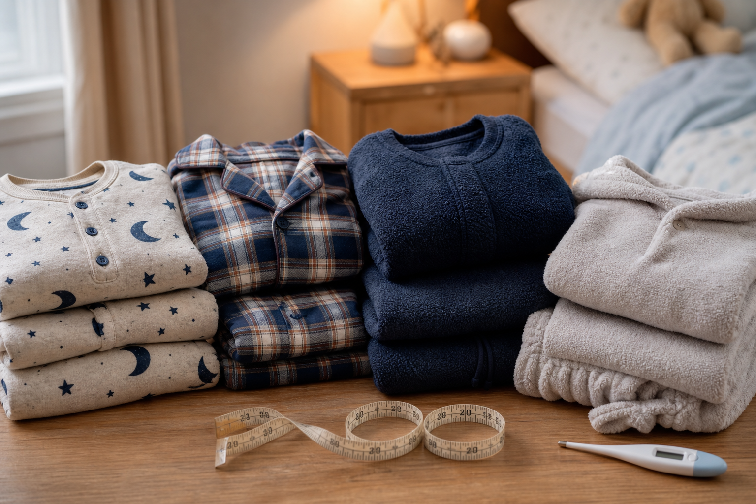 Flanellen kinderpyjama naast katoenen en badstof pyjama